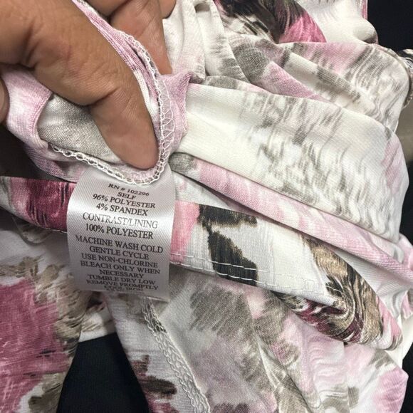 CONNECTED APPAREL Womens White Pleated Sheer Partially Line Pullover Floral 3/4 - Picture 4 of 4